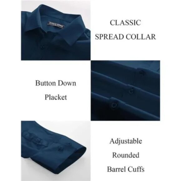 Men's Shiny Satin Shirts Long Sleeve Navy Blue Dress Shirt - Picture 4 of 7